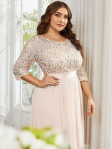 ever FLORENCE|Elegant Round Neckline Long Sleeves Sequin Evening Dress