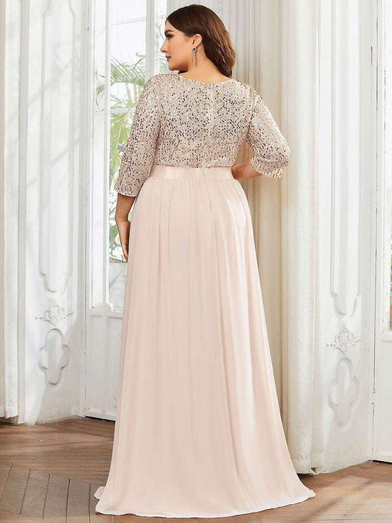 ever FLORENCE|Elegant Round Neckline Long Sleeves Sequin Evening Dress