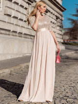 ever FLORENCE|Elegant Round Neckline Long Sleeves Sequin Evening Dress