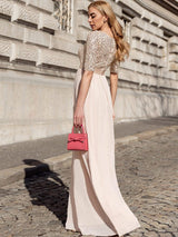 ever FLORENCE|Elegant Round Neckline Long Sleeves Sequin Evening Dress