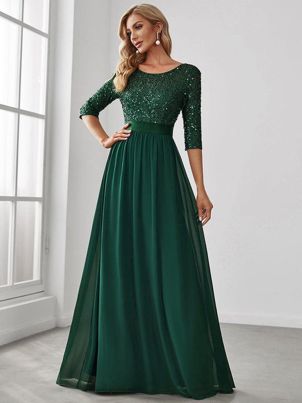 ever FLORENCE|Elegant Round Neckline Long Sleeves Sequin Evening Dress