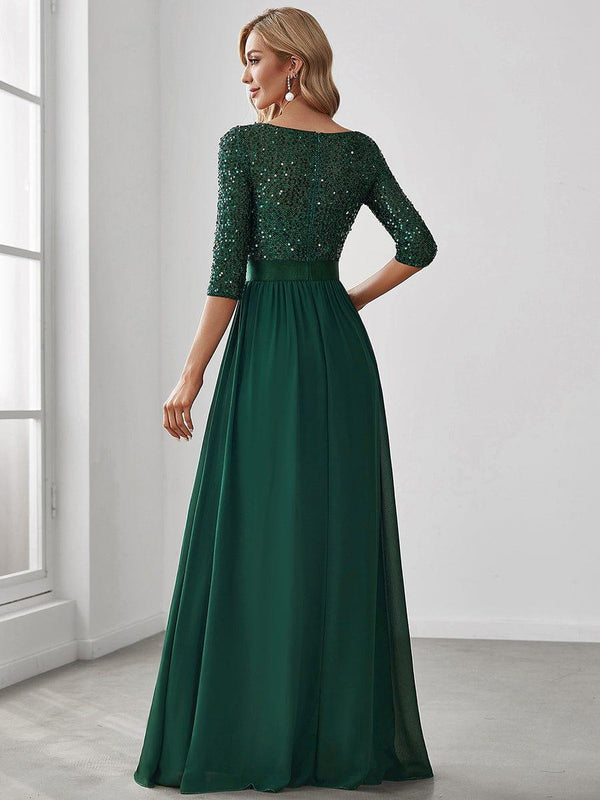 ever FLORENCE|Elegant Round Neckline Long Sleeves Sequin Evening Dress