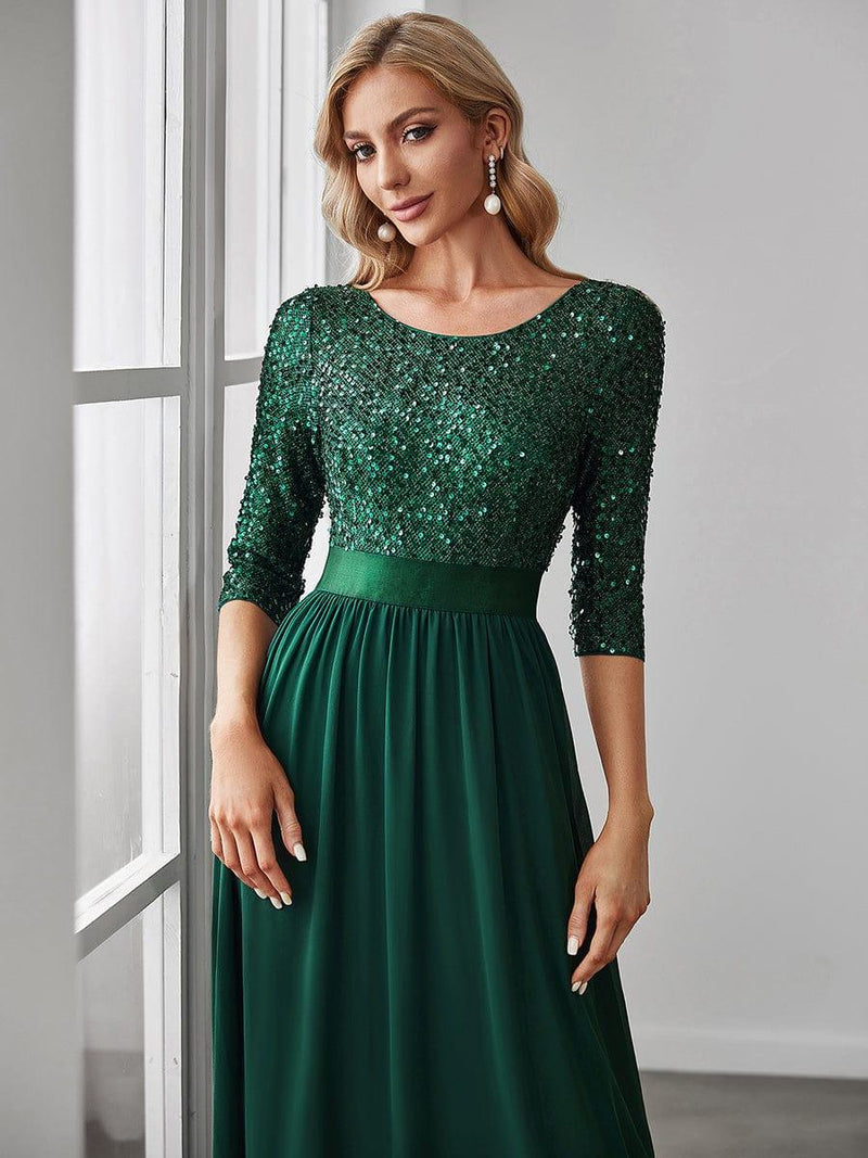 ever FLORENCE|Elegant Round Neckline Long Sleeves Sequin Evening Dress