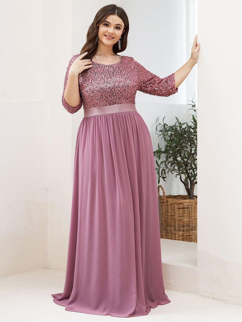 ever FLORENCE|Elegant Round Neckline Long Sleeves Sequin Evening Dress