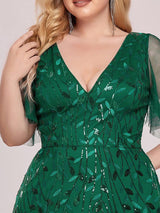 ever ASTRAL|Shimmery Ruffle Sleeves Maxi Sequin Evening Dress