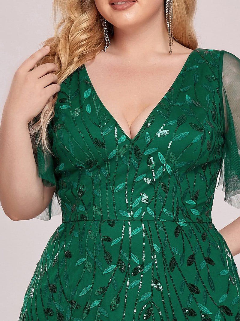 ever ASTRAL|Shimmery Ruffle Sleeves Maxi Sequin Evening Dress