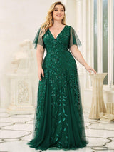 ever ASTRAL|Shimmery Ruffle Sleeves Maxi Sequin Evening Dress