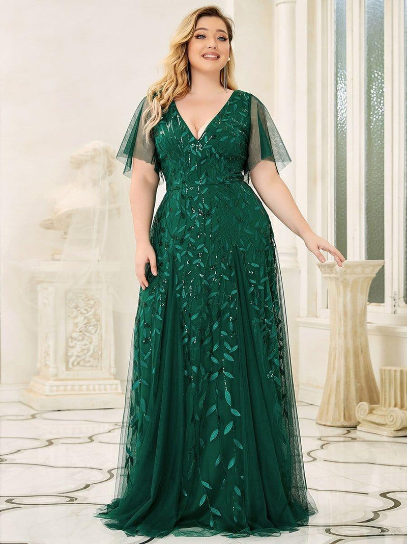 ever ASTRAL|Shimmery Ruffle Sleeves Maxi Sequin Evening Dress