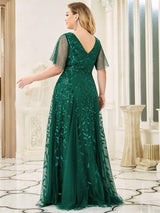 ever ASTRAL|Shimmery Ruffle Sleeves Maxi Sequin Evening Dress