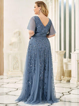 ever ASTRAL|Shimmery Ruffle Sleeves Maxi Sequin Evening Dress