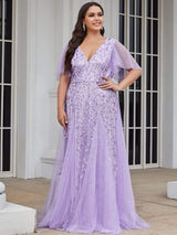 ever ASTRAL|Shimmery Ruffle Sleeves Maxi Sequin Evening Dress