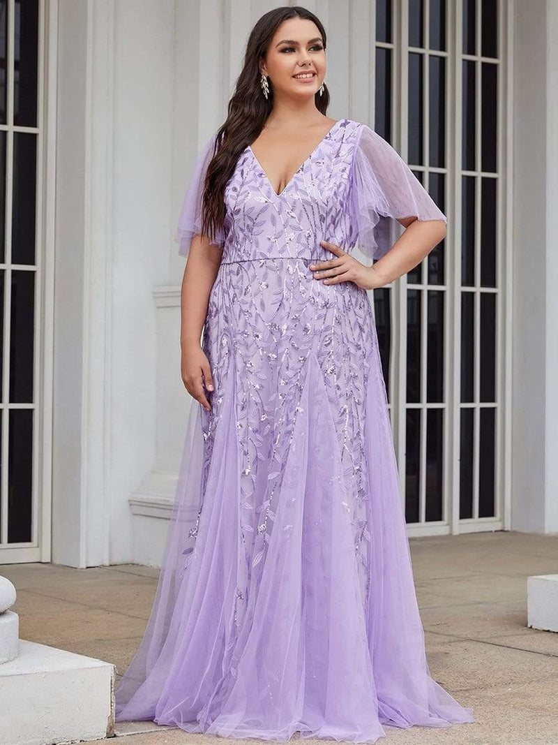 ever ASTRAL|Shimmery Ruffle Sleeves Maxi Sequin Evening Dress