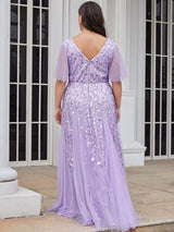 ever ASTRAL|Shimmery Ruffle Sleeves Maxi Sequin Evening Dress