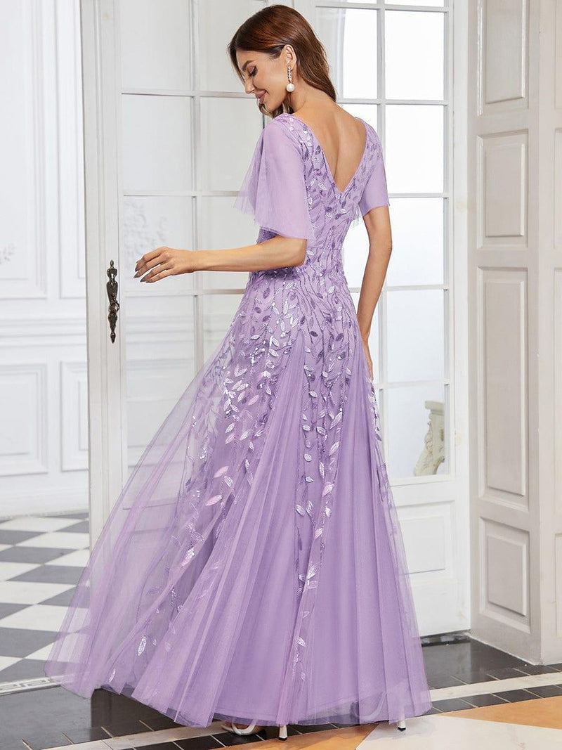 ever ASTRAL|Shimmery Ruffle Sleeves Maxi Sequin Evening Dress