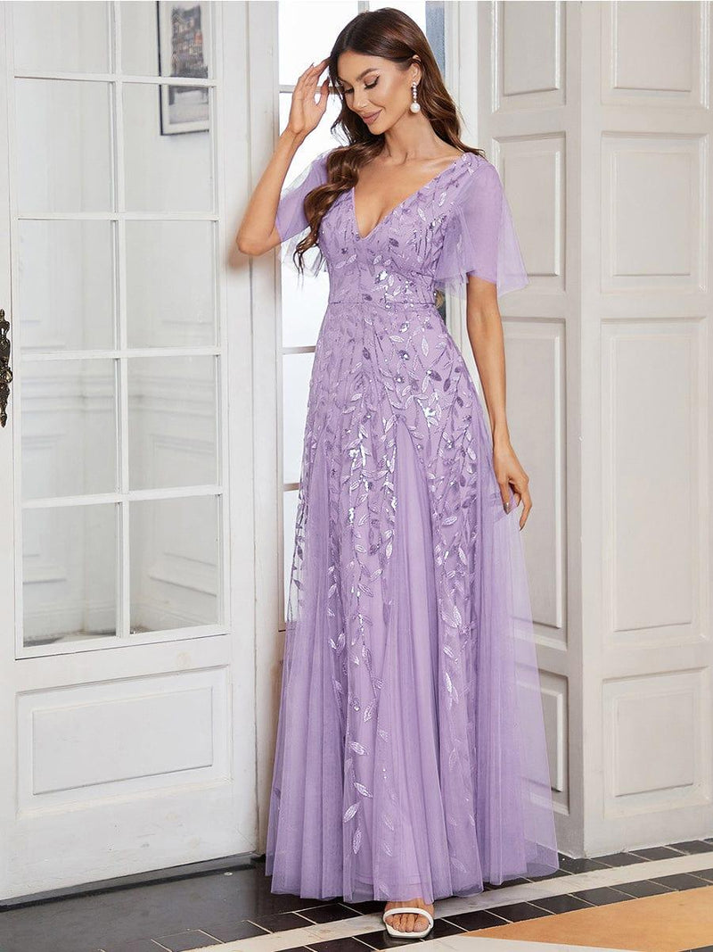 ever ASTRAL|Shimmery Ruffle Sleeves Maxi Sequin Evening Dress