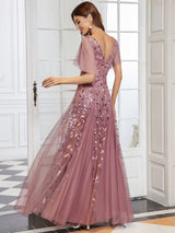 ever ASTRAL|Shimmery Ruffle Sleeves Maxi Sequin Evening Dress
