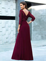 ever LUENA|Sexy V Neck Sequin Evening Dresses with 3/4 Sleeve