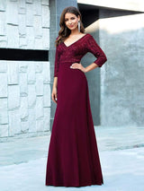 ever LUENA|Sexy V Neck Sequin Evening Dresses with 3/4 Sleeve