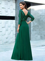 ever LUENA|Sexy V Neck Sequin Evening Dresses with 3/4 Sleeve