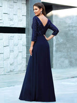 ever LUENA|Sexy V Neck Sequin Evening Dresses with 3/4 Sleeve
