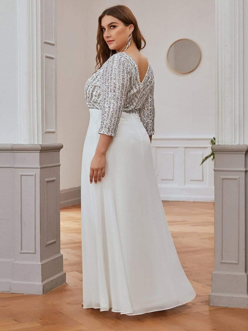 ever LUENA|Sexy V Neck Sequin Evening Dresses with 3/4 Sleeve