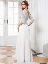 ever LUENA|Sexy V Neck Sequin Evening Dresses with 3/4 Sleeve