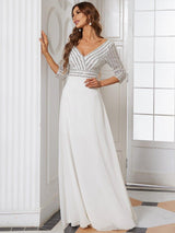 ever LUENA|Sexy V Neck Sequin Evening Dresses with 3/4 Sleeve