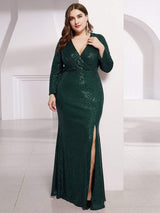 pretty NYX|Plus Size Sexy Deep V-Neck Sequin Bodice Formal Evening Gowns