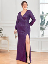 ever NYX|Shiny V Neck Sequin Long Sleeves Evening Dress