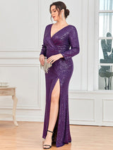 pretty NYX|Plus Size Sexy Deep V-Neck Sequin Bodice Formal Evening Gowns