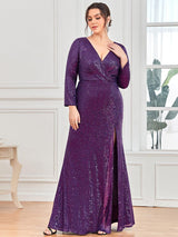pretty NYX|Plus Size Sexy Deep V-Neck Sequin Bodice Formal Evening Gowns