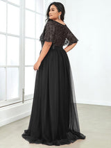 pretty SAPHIR|Plus Size Sequin Bodice Long Formal Evening Dresses