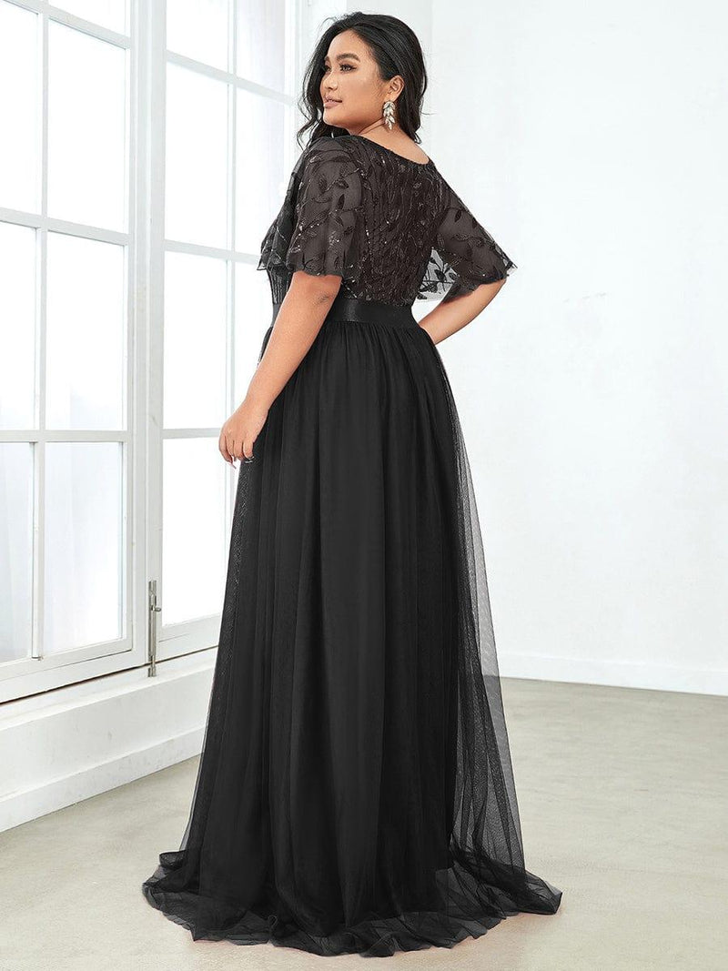 pretty SAPHIR|Plus Size Sequin Bodice Long Formal Evening Dresses