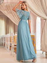 ever SAPHIR|Women's A-Line Sequin Leaf Maxi Prom Dress with Sleeves