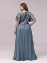 ever SAPHIR|Women's A-Line Sequin Leaf Maxi Prom Dress with Sleeves