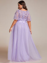 ever SAPHIR|Women's A-Line Sequin Leaf Maxi Prom Dress with Sleeves