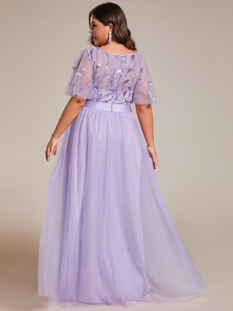 ever SAPHIR|Women's A-Line Sequin Leaf Maxi Prom Dress with Sleeves