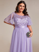 ever SAPHIR|Women's A-Line Short Sleeve Embroidery Floor Length Evening Dresses