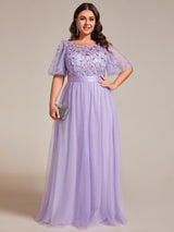 ever SAPHIR|Women's A-Line Sequin Leaf Maxi Prom Dress with Sleeves