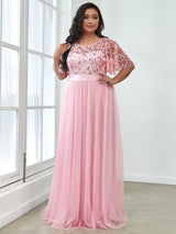 pretty SAPHIR|Plus Size Sequin Bodice Long Formal Evening Dresses