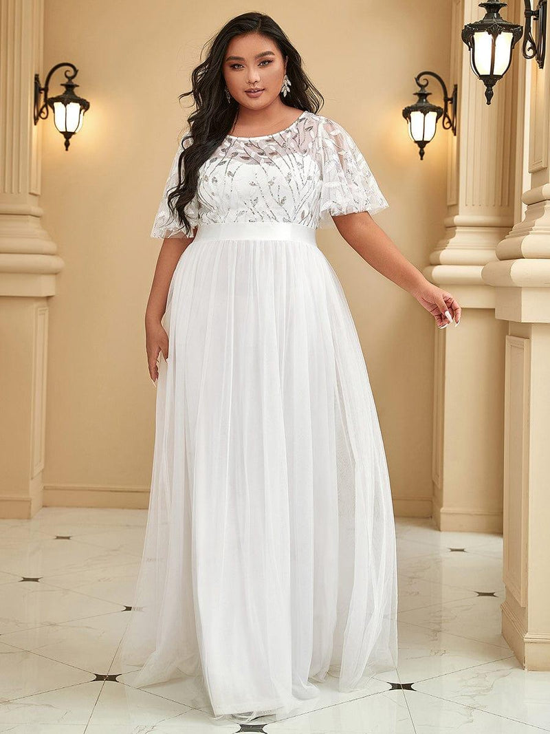 ever SAPHIR|Women's A-Line Short Sleeve Embroidery Floor Length Evening Dresses
