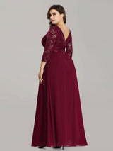 ever FAUN|See-Through Floor Length Lace Chiffon Evening Dress with Half Sleeve