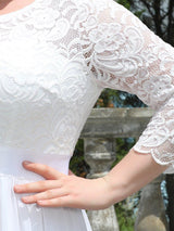 ever FAUN|See-Through Floor Length Lace Chiffon Evening Dress with Half Sleeve
