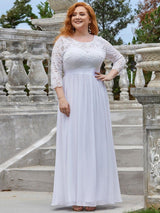 ever FAUN|See-Through Floor Length Lace Chiffon Evening Dress with Half Sleeve