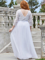 ever FAUN|See-Through Floor Length Lace Chiffon Evening Dress with Half Sleeve