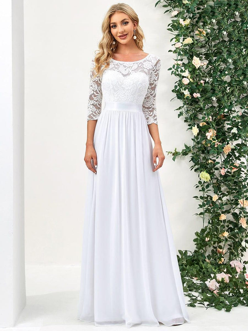 ever FAUN|See-Through Floor Length Lace Chiffon Evening Dress with Half Sleeve