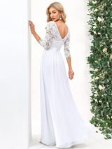 ever FAUN|See-Through Floor Length Lace Chiffon Evening Dress with Half Sleeve
