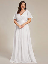 ever MISTE|Double V-Neck Floor-Length Short Sleeve Tulle Bridesmaid Dresses