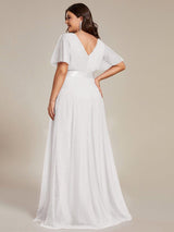 ever MISTE|Double V-Neck Floor-Length Short Sleeve Tulle Bridesmaid Dresses