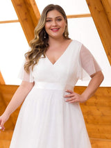 pretty MISTE|Women's Floor-Length Plus Size Formal Bridesmaid Dress with Short Sleeve